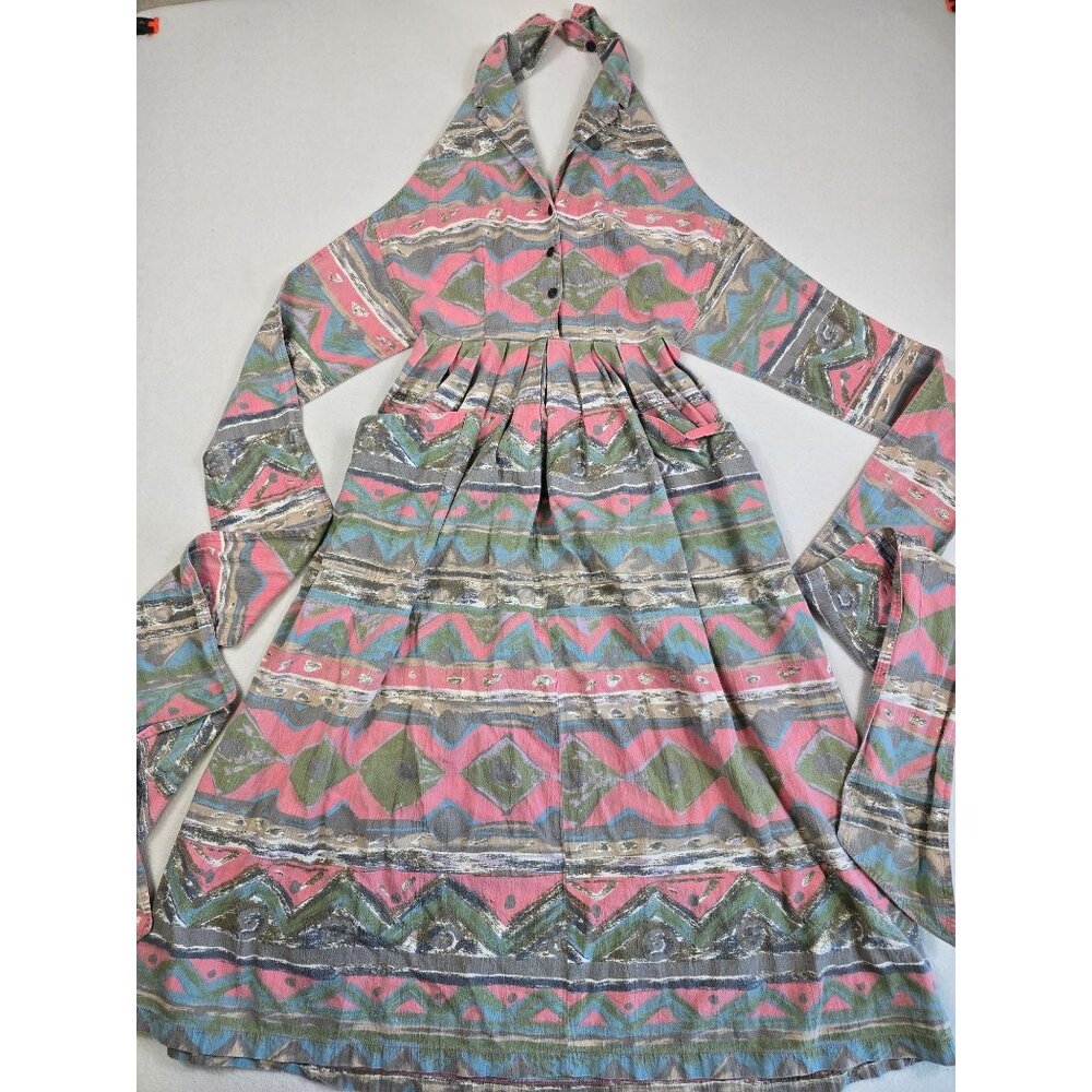 Vintage Chicos 100% Cotton Size 1 Medium Western Halter Sundress Maxi Dress